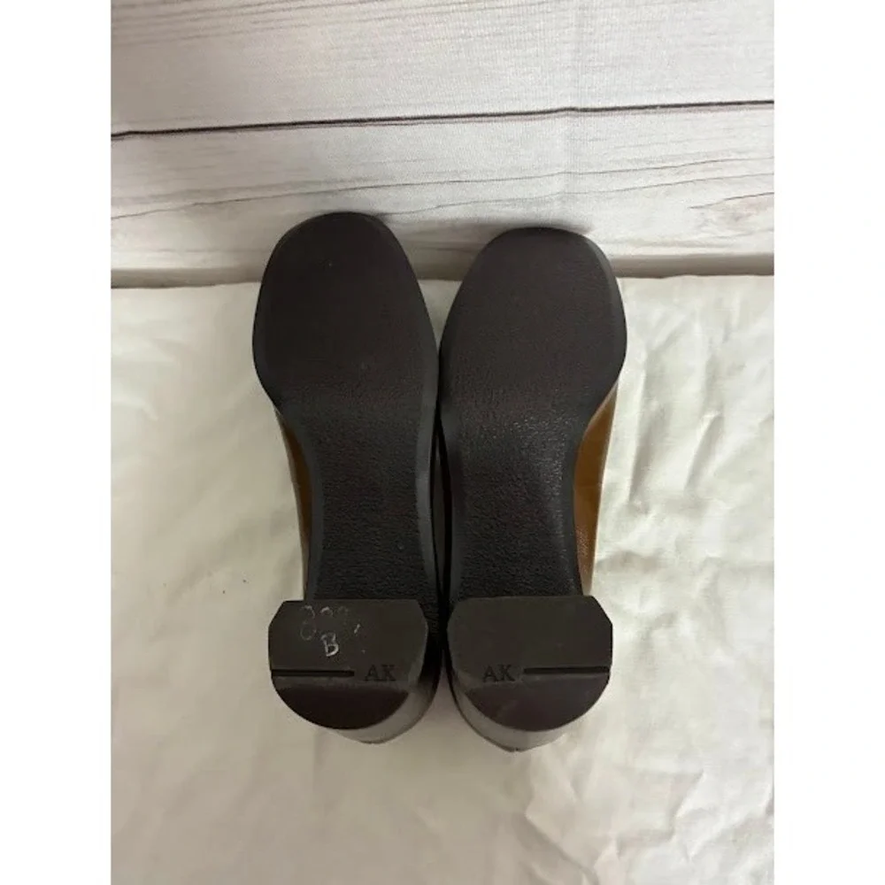 Anne Klein AK Womens Brown Leather Square Toe Block Heel Loafer Pumps Size 9
